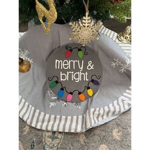 Merry & Bright Christmas Wood Wall Plaque NWOT